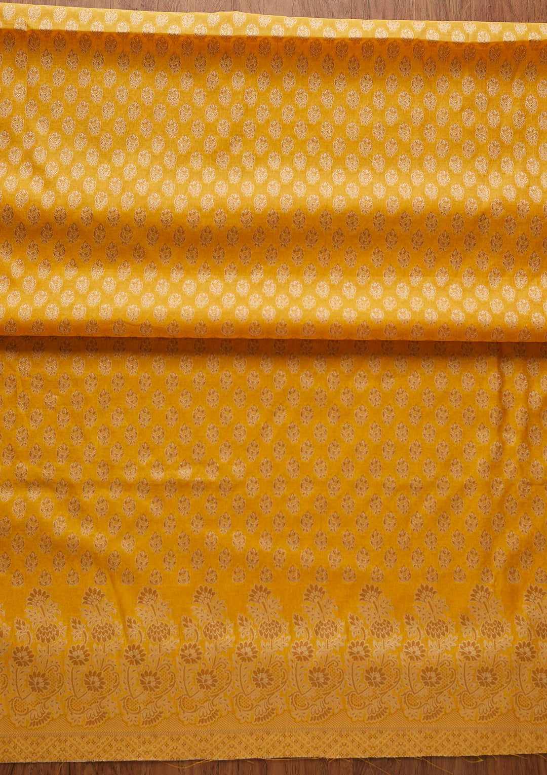 Yellow Zariwork Banarasi Designer Unstitched Salwar Suit - koskii