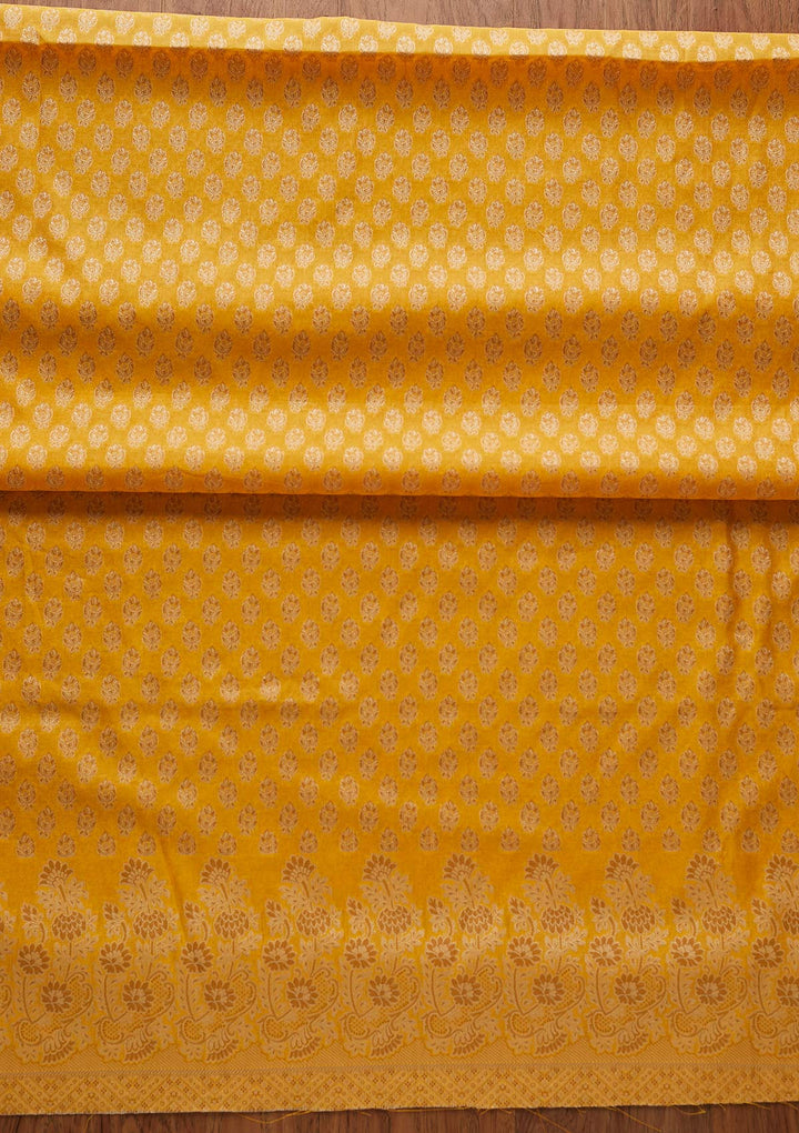 Yellow Zariwork Banarasi Designer Unstitched Salwar Suit - koskii