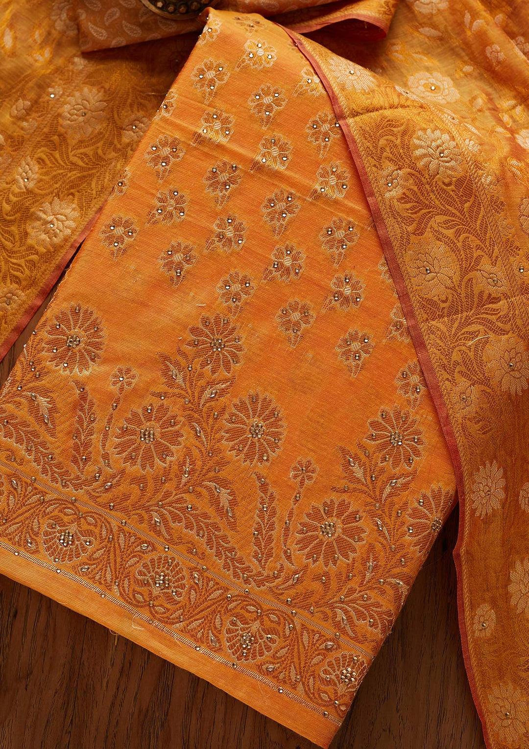 Yellow Zariwork Banarasi Designer Unstitched Salwar Suit - koskii