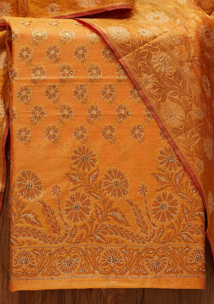 Yellow Zariwork Banarasi Designer Unstitched Salwar Suit - koskii