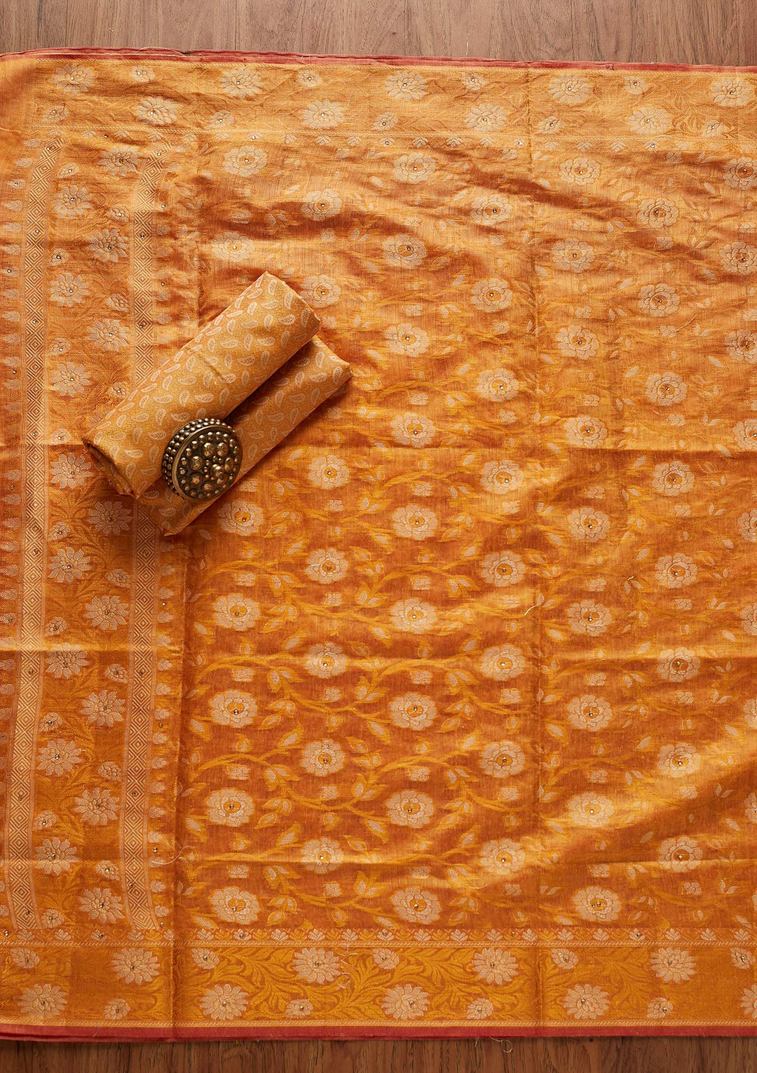 Yellow Zariwork Banarasi Designer Unstitched Salwar Suit - koskii