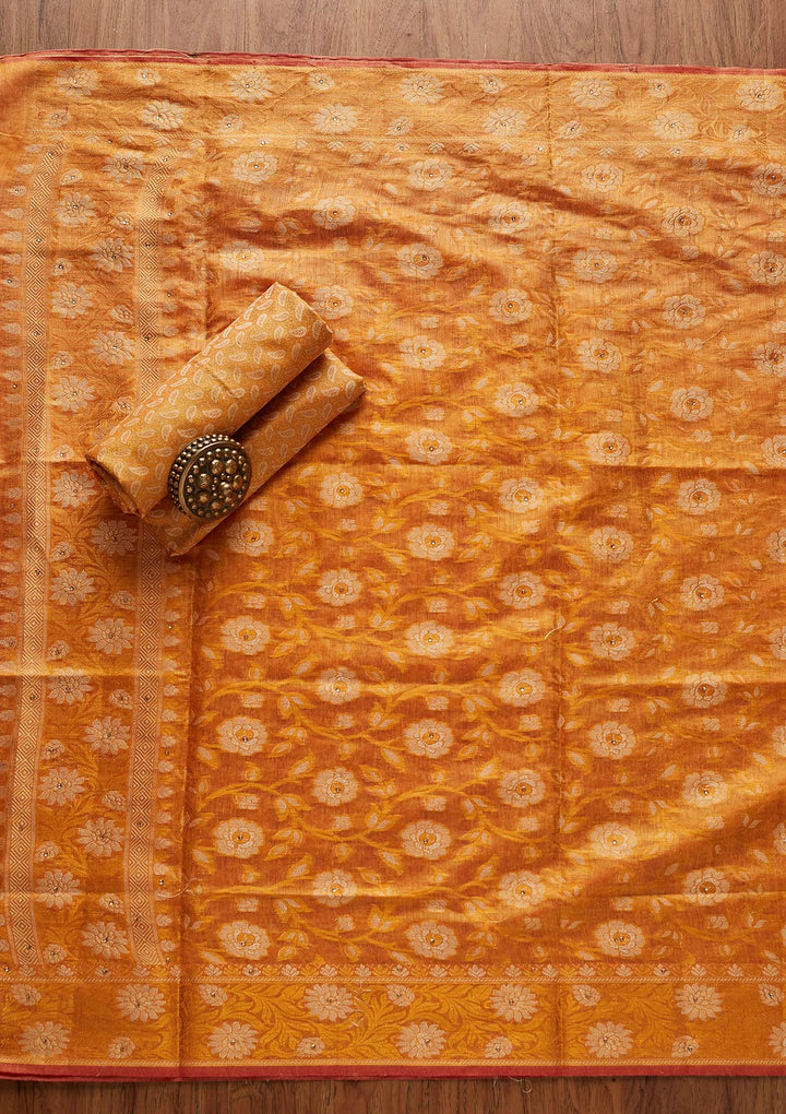 Yellow Zariwork Banarasi Designer Unstitched Salwar Suit - koskii