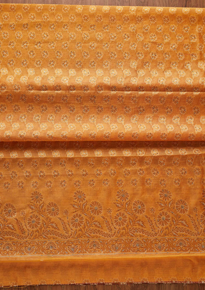 Yellow Zariwork Banarasi Designer Unstitched Salwar Suit - koskii