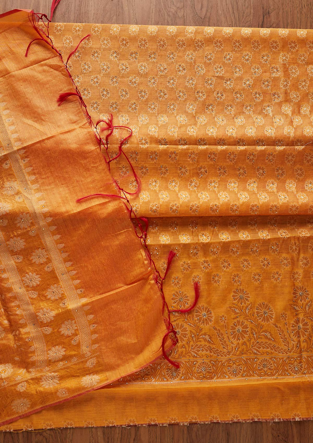 Yellow Zariwork Banarasi Designer Unstitched Salwar Suit - koskii