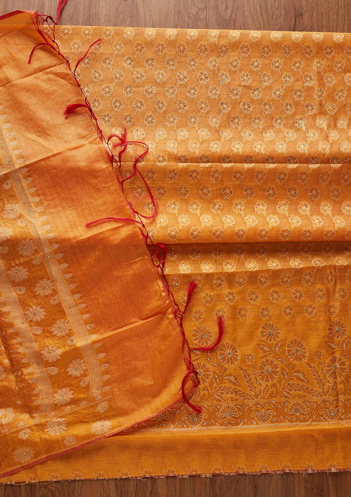 Yellow Zariwork Banarasi Designer Unstitched Salwar Suit - koskii