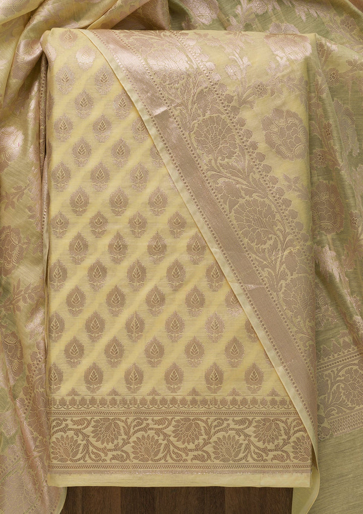 Yellow Zariwork Banarasi Unstitched Salwar Kameez-Koskii