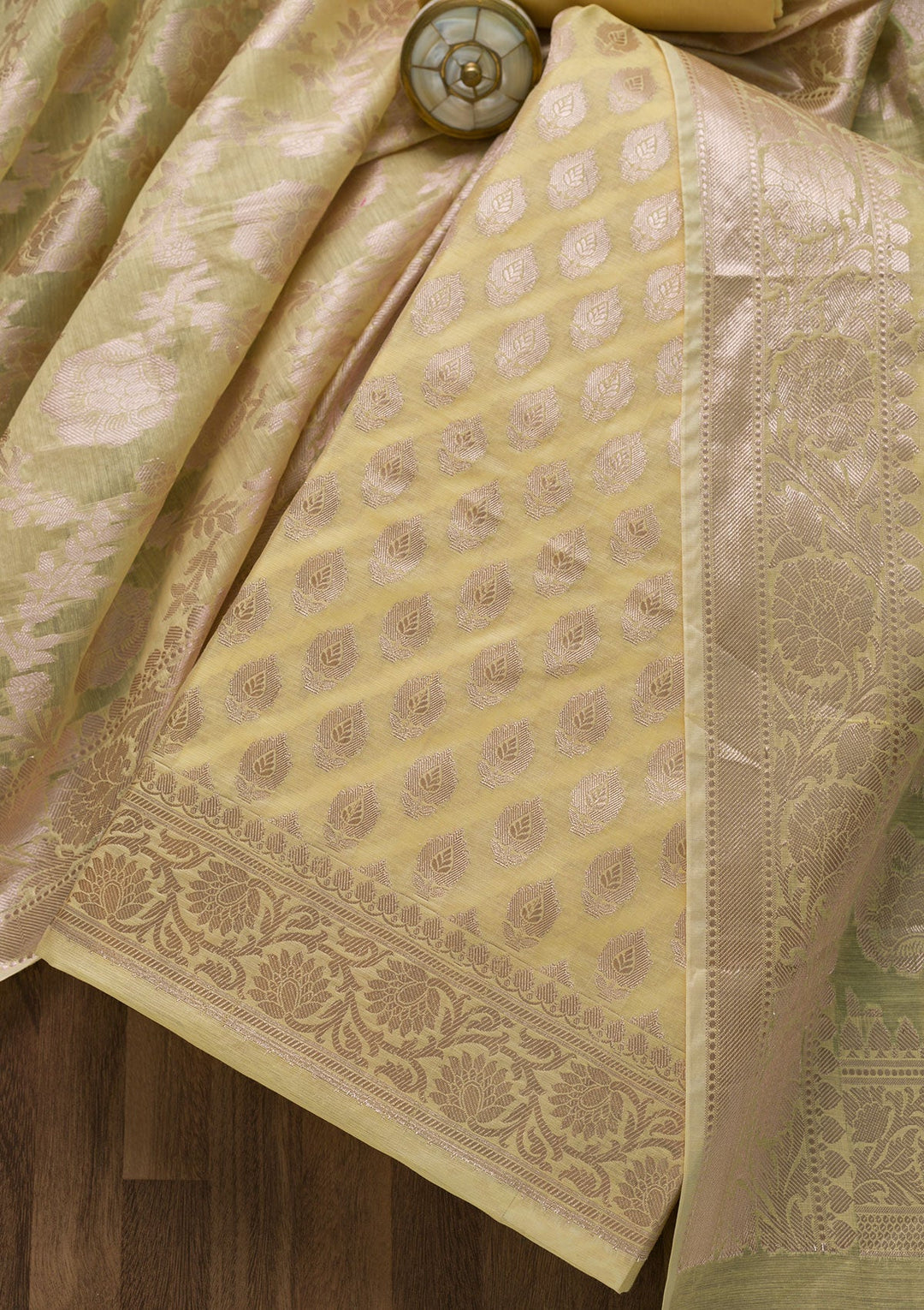 Yellow Zariwork Banarasi Unstitched Salwar Kameez-Koskii