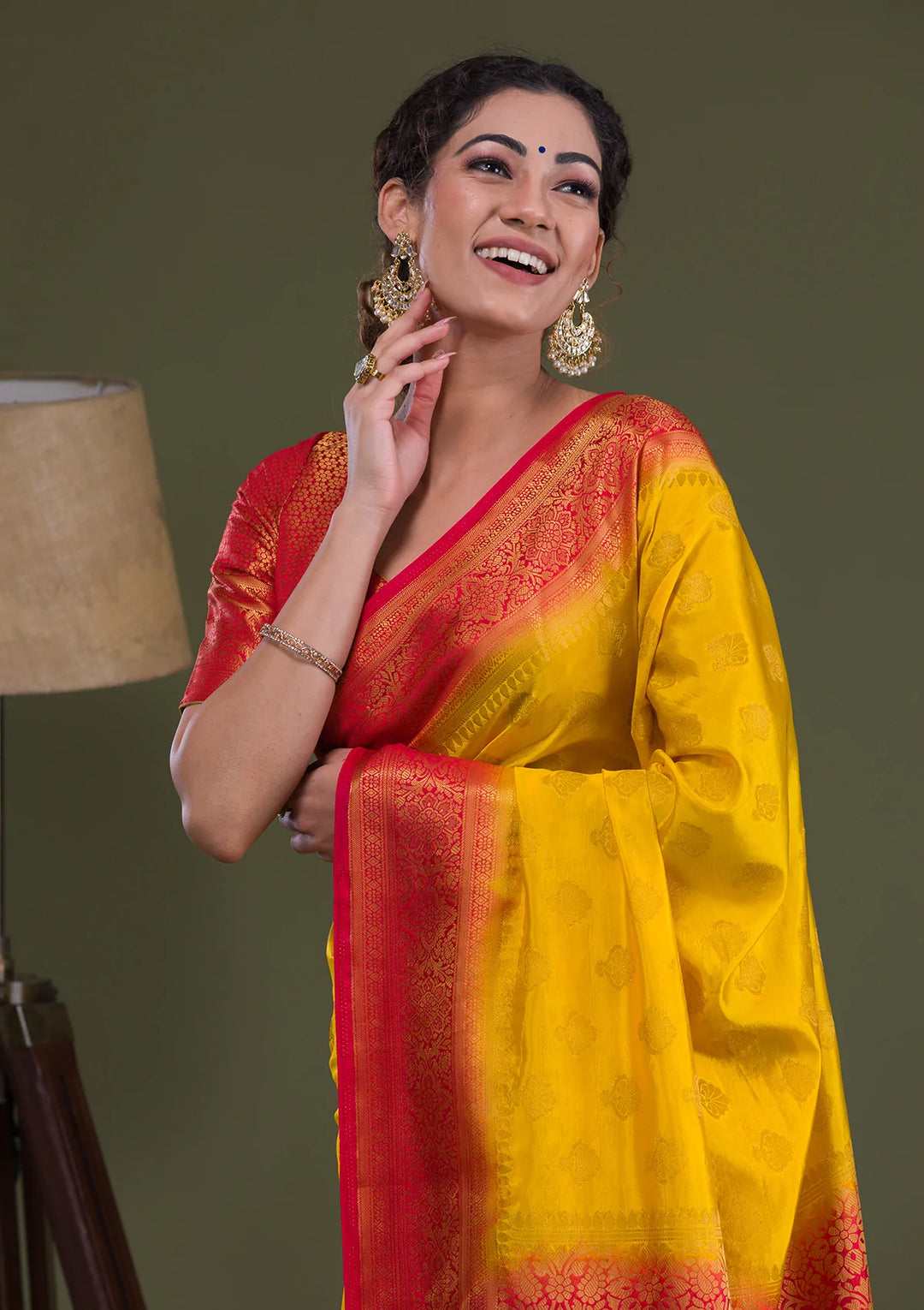 Yellow Zariwork Banarasi Saree-Koskii