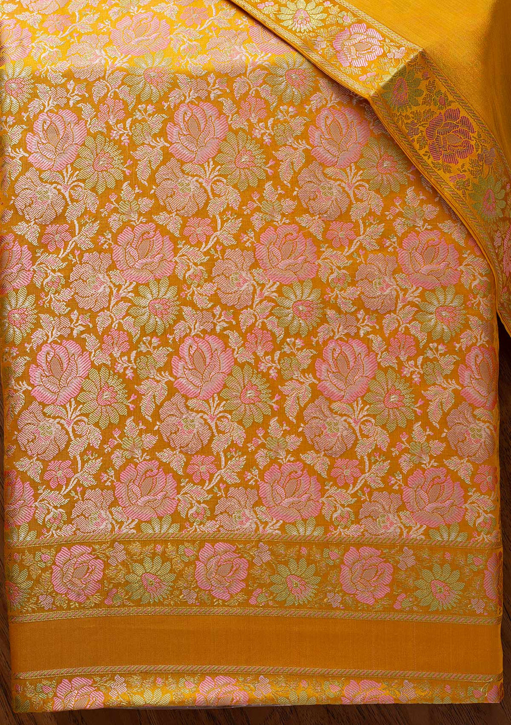 Yellow Zariwork Brocade Designer Unstitched Salwar Suit - koskii