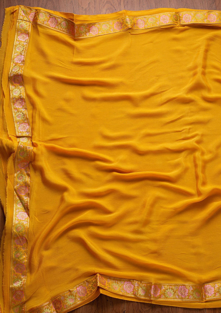 Yellow Zariwork Brocade Designer Unstitched Salwar Suit - koskii