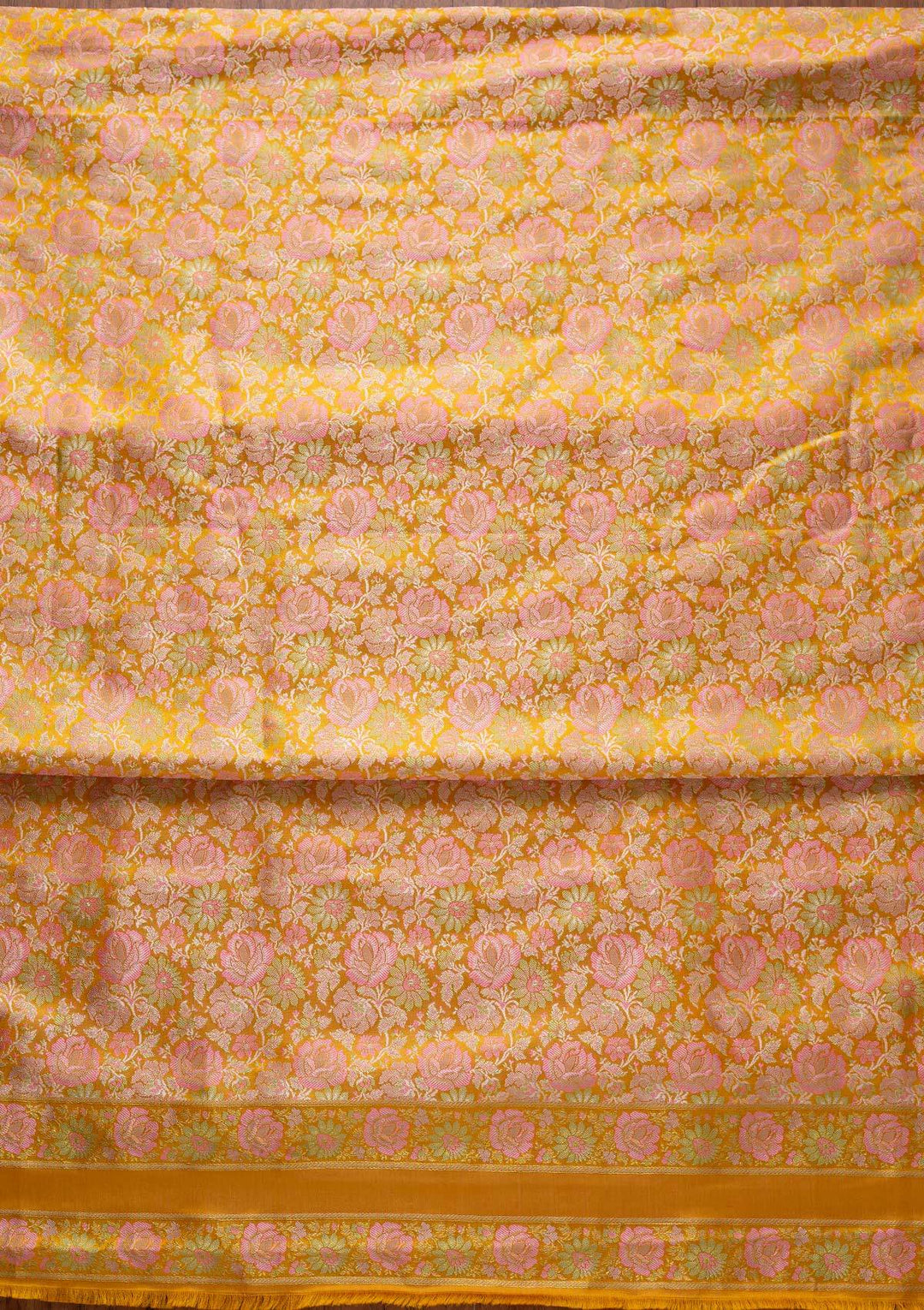 Yellow Zariwork Brocade Designer Unstitched Salwar Suit - koskii