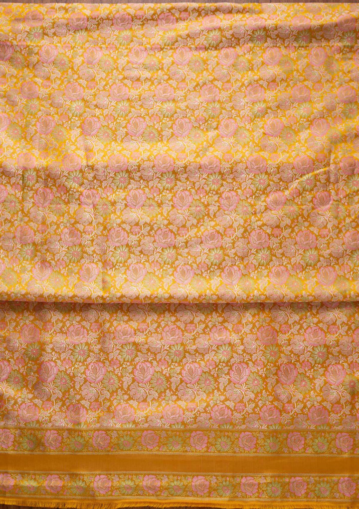 Yellow Zariwork Brocade Designer Unstitched Salwar Suit - koskii