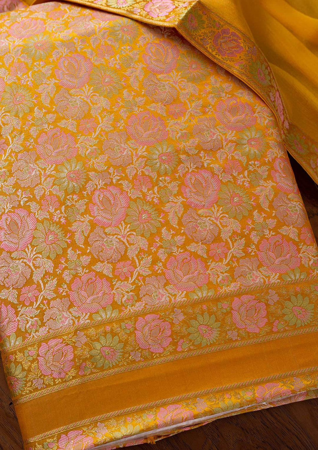 Yellow Zariwork Brocade Designer Unstitched Salwar Suit - koskii