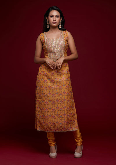 Yellow Zariwork Chanderi Designer Salwar Suit - Koskii