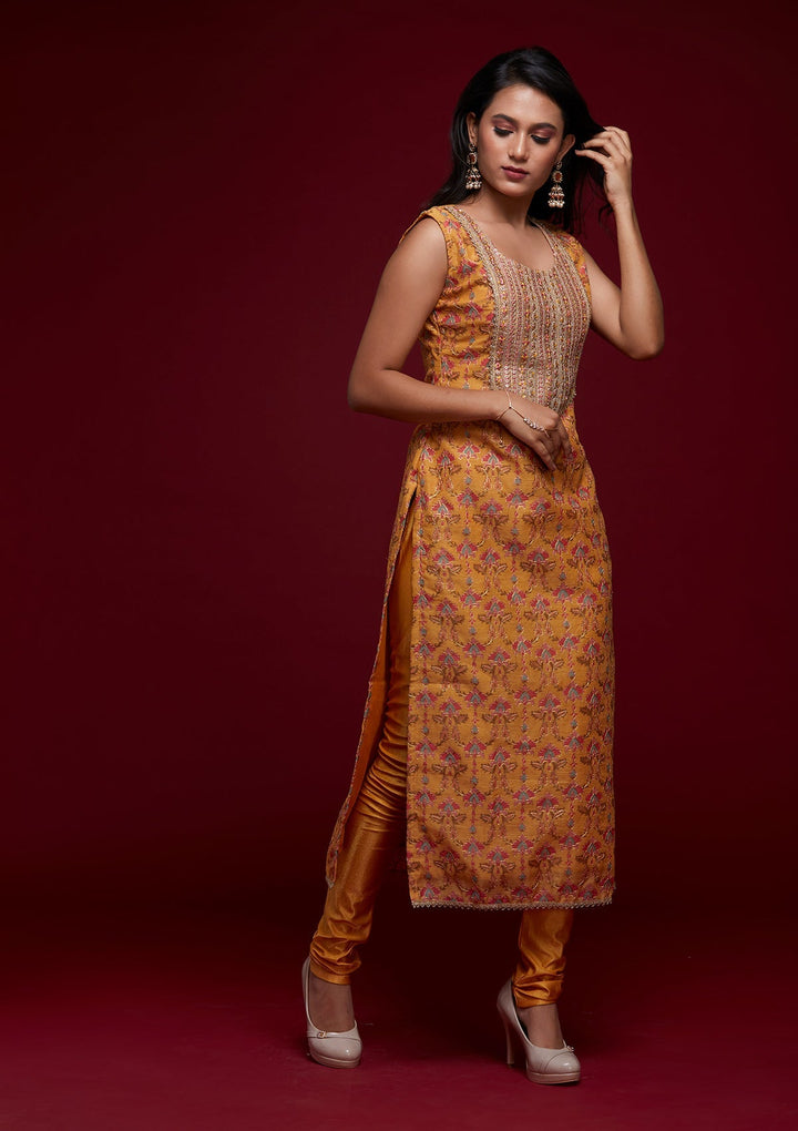 Yellow Zariwork Chanderi Designer Salwar Suit - Koskii