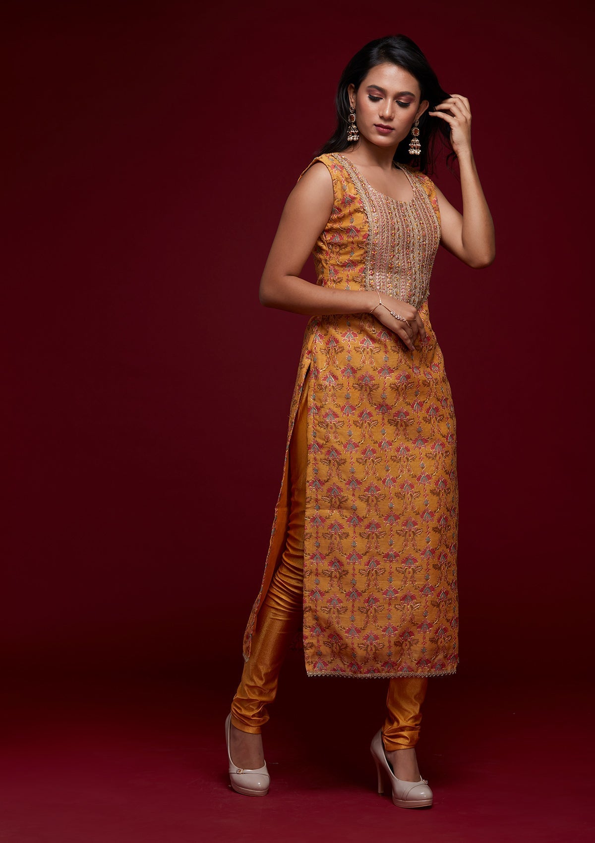 Yellow Zariwork Chanderi Designer Salwar Suit - Koskii