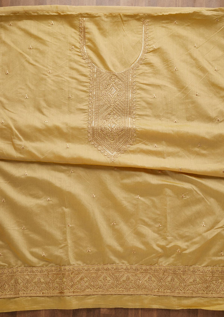 Yellow Zariwork Chanderi Unstitched Salwar Suit-Koskii
