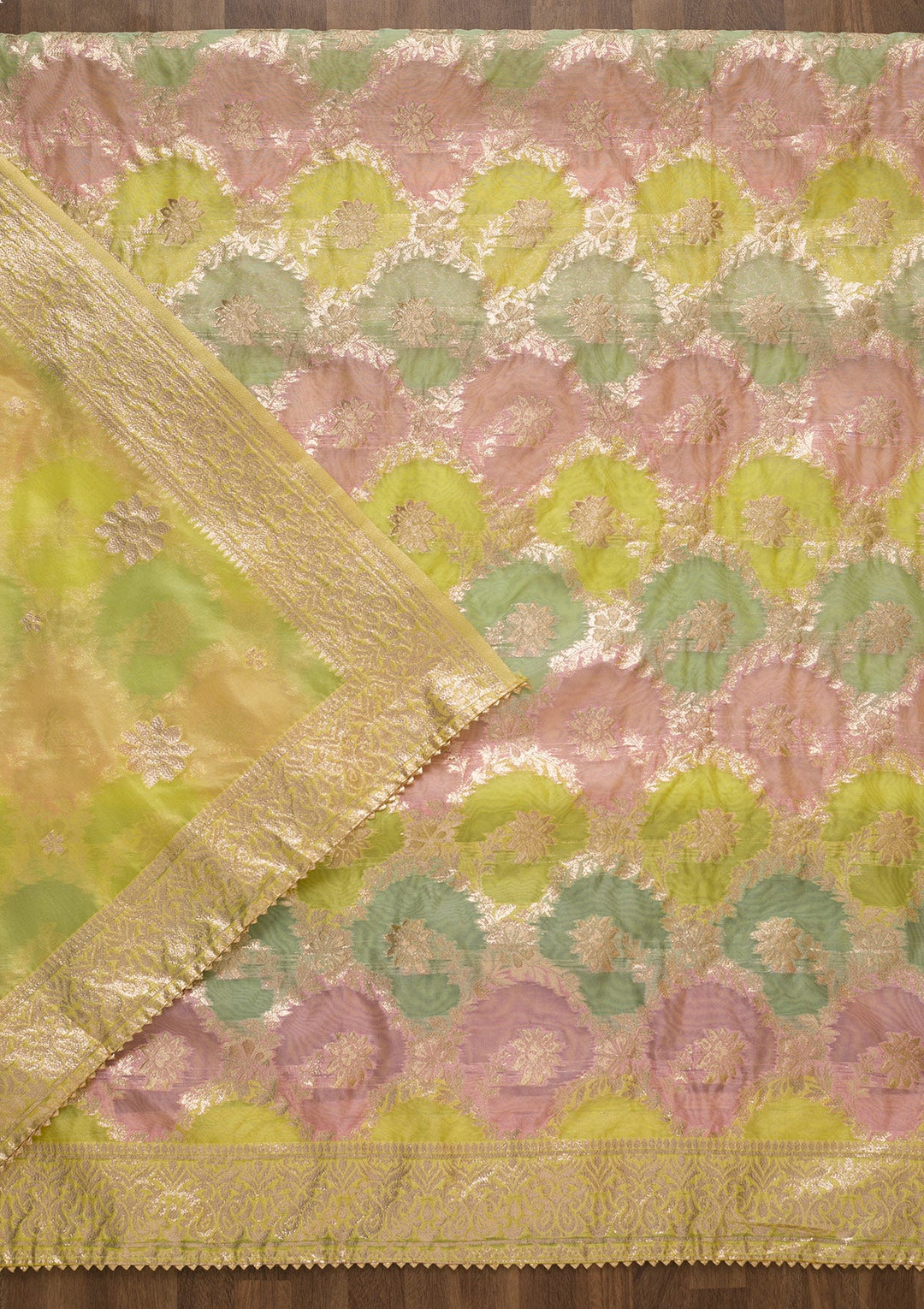 Yellow Zariwork Chanderi Unstitched Salwar Suit-Koskii