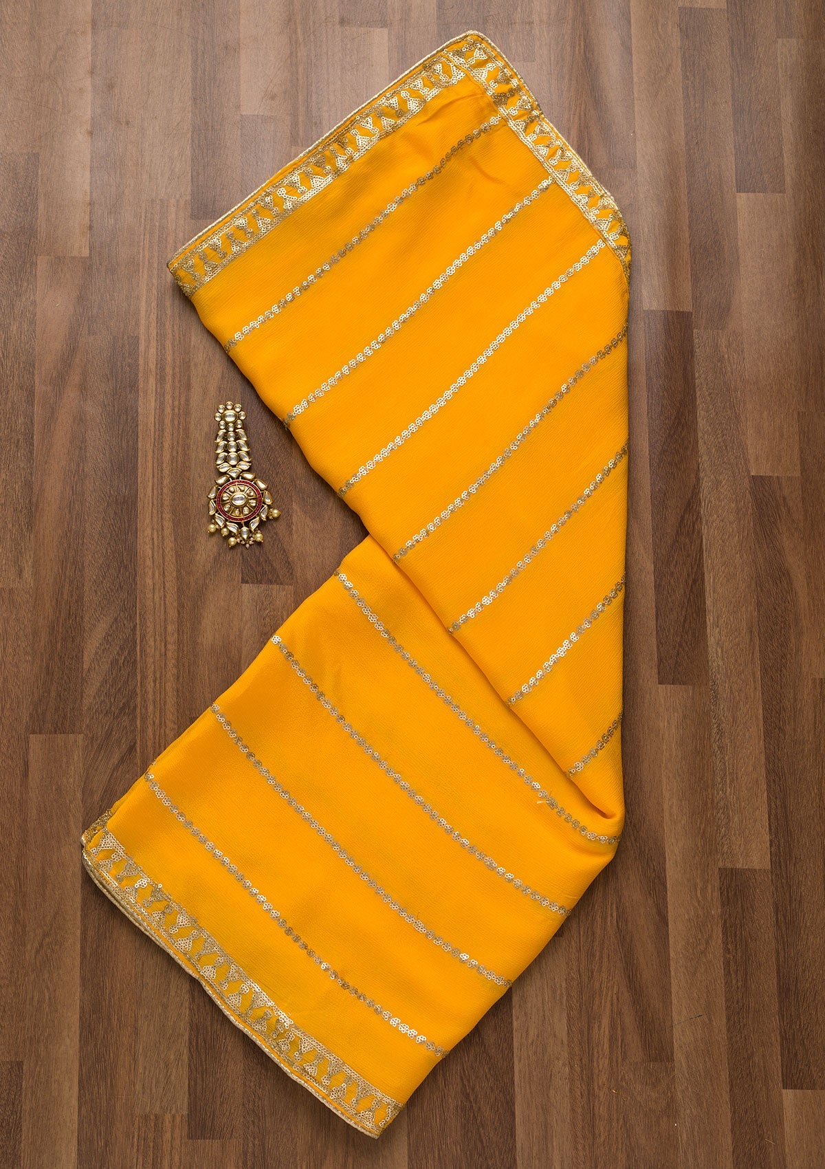 Yellow Zariwork Chiffon Dupatta-Koskii