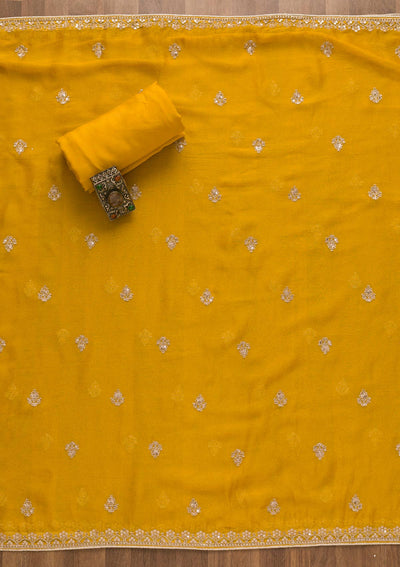 Yellow Zariwork Chiffon Unstitched Salwar Kameez-Koskii