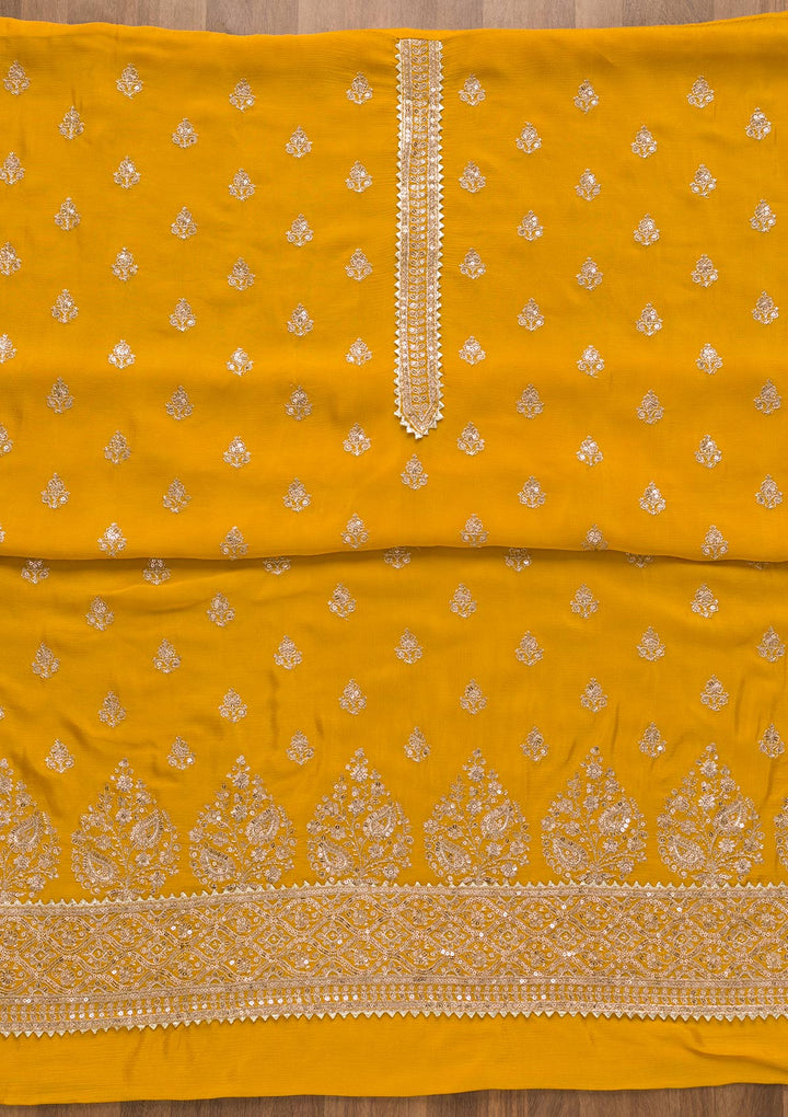 Yellow Zariwork Chiffon Unstitched Salwar Kameez-Koskii