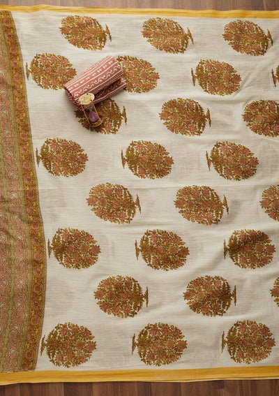 Yellow Zariwork Cotton Unstitched Salwar Suit-Koskii