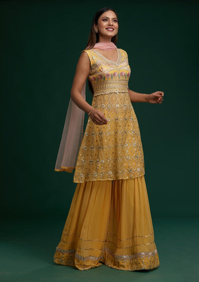 Yellow Zariwork Georgette Designer Salwar Suit - Koskii