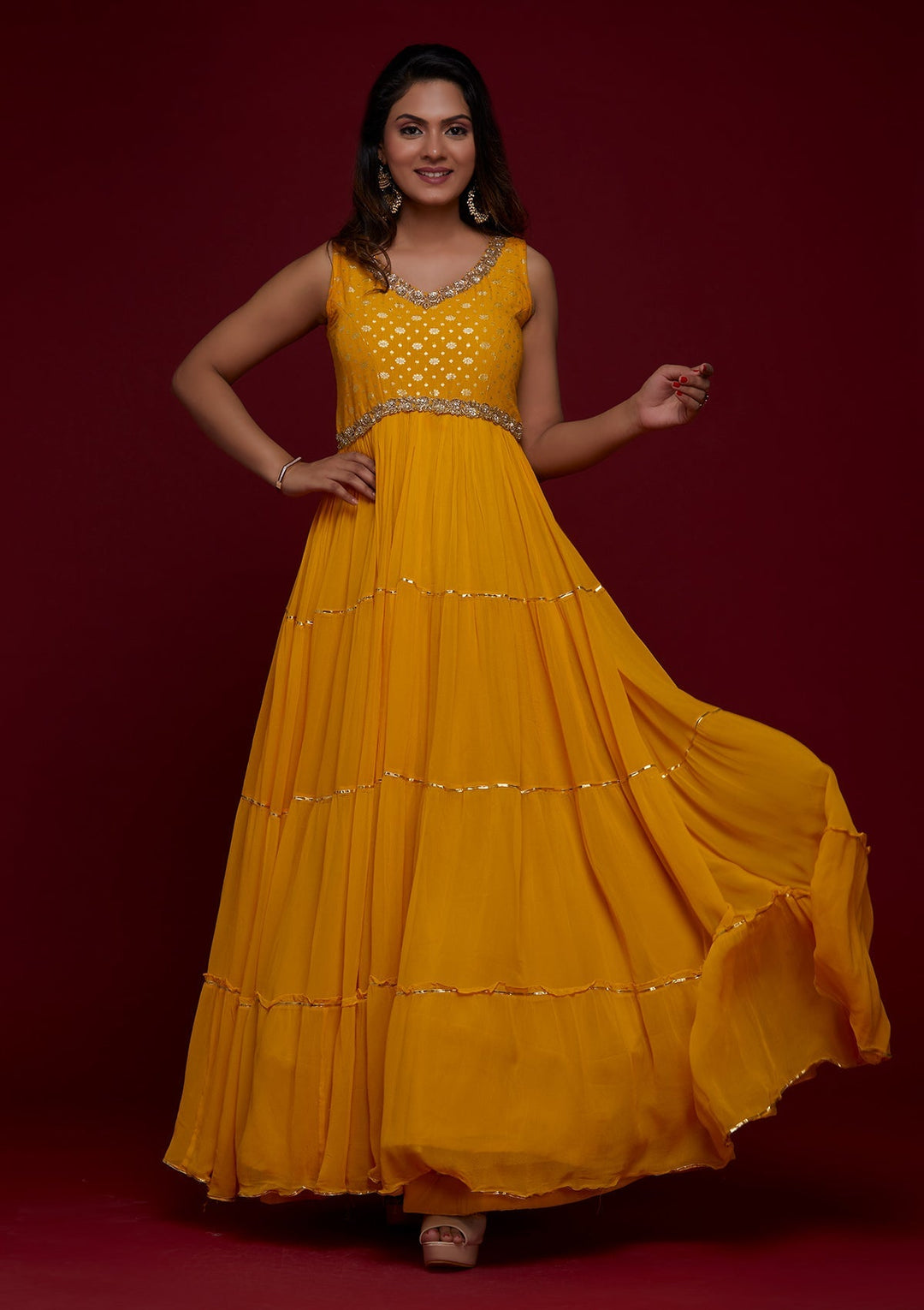 Yellow Zariwork Georgette Designer Salwar Suit - Koskii