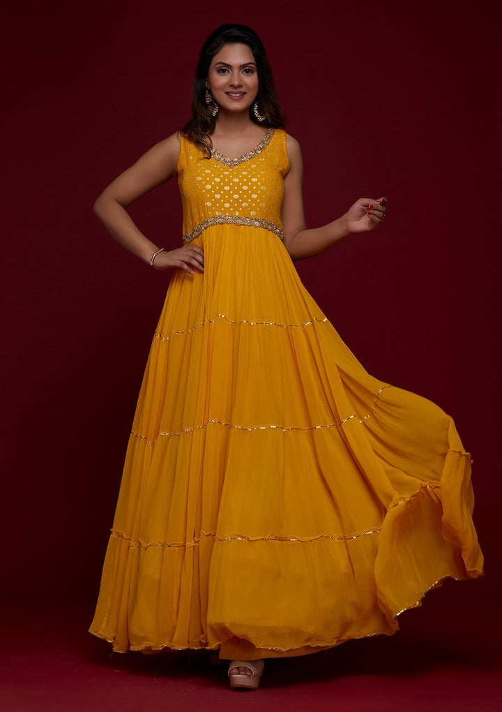 Yellow Zariwork Georgette Designer Salwar Suit - Koskii