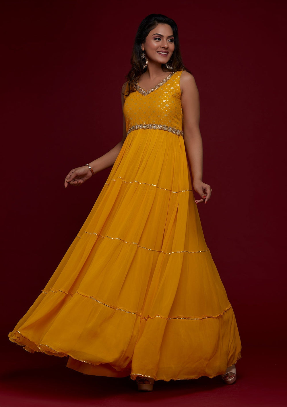 Yellow Zariwork Georgette Designer Salwar Suit - Koskii