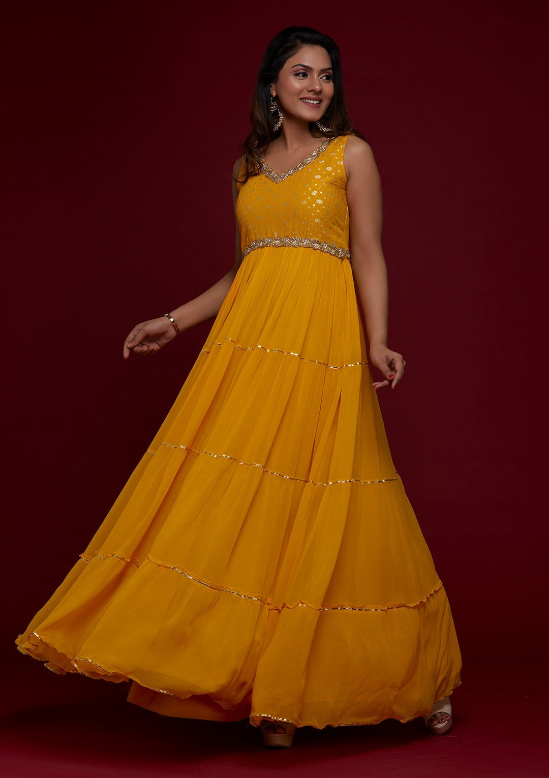 Yellow Zariwork Georgette Designer Salwar Suit - Koskii