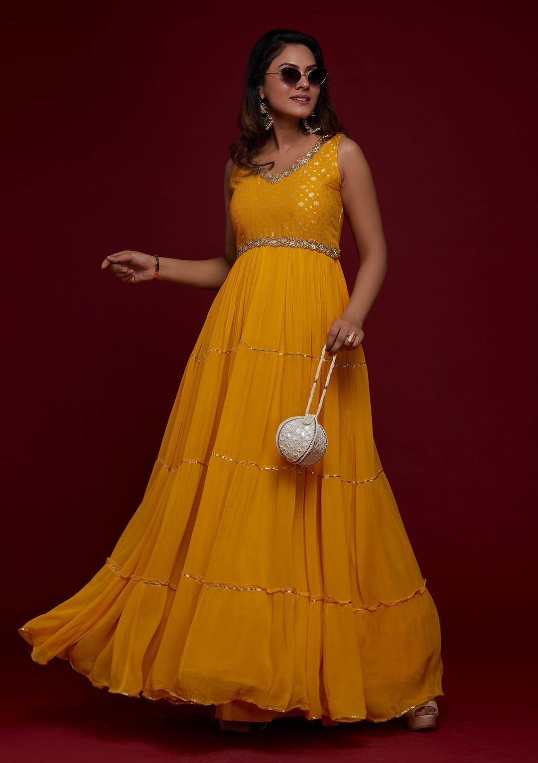 Yellow Zariwork Georgette Designer Salwar Suit - Koskii