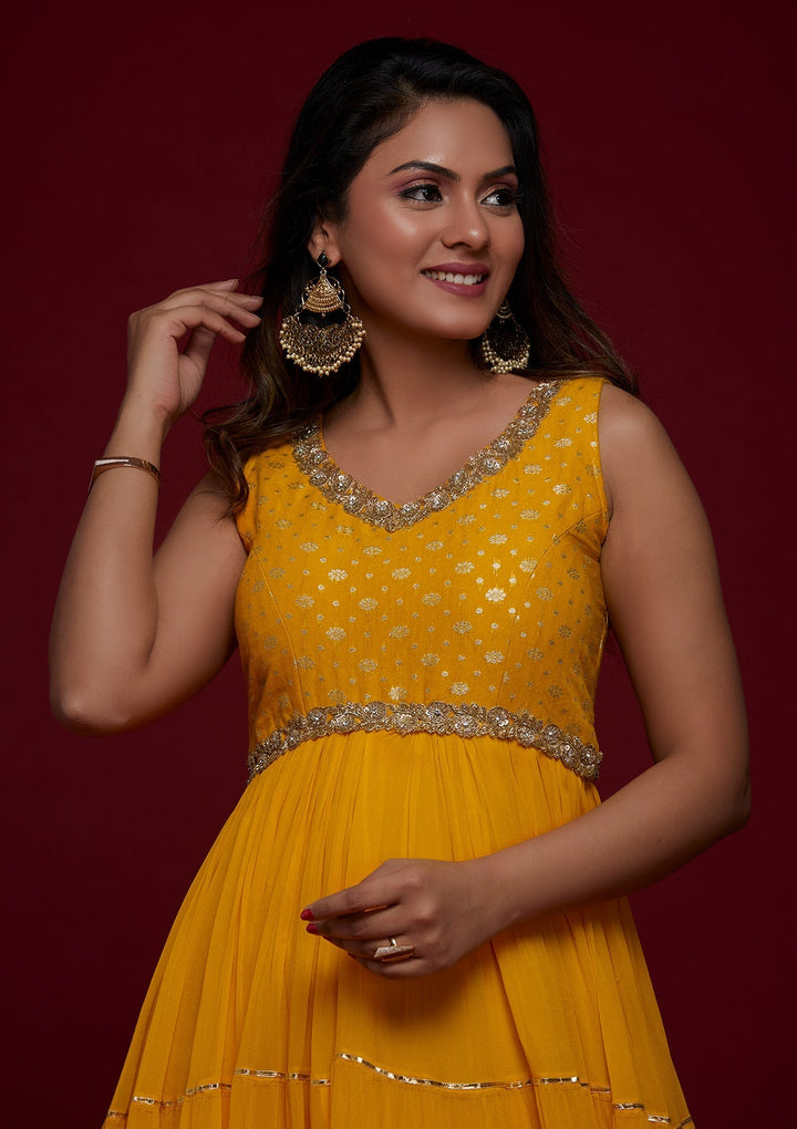 Yellow Zariwork Georgette Designer Salwar Suit - Koskii