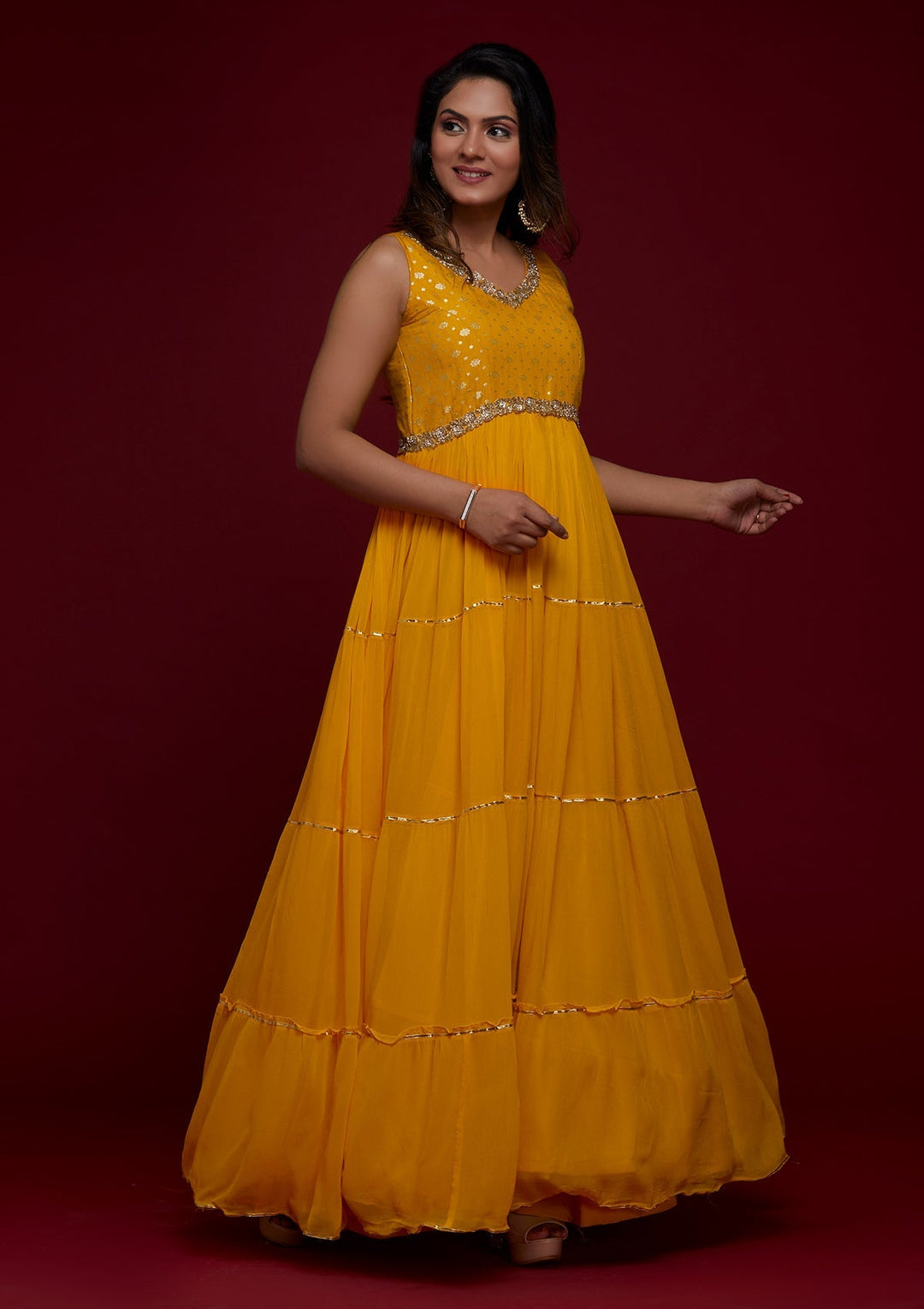 Yellow Zariwork Georgette Designer Salwar Suit - Koskii