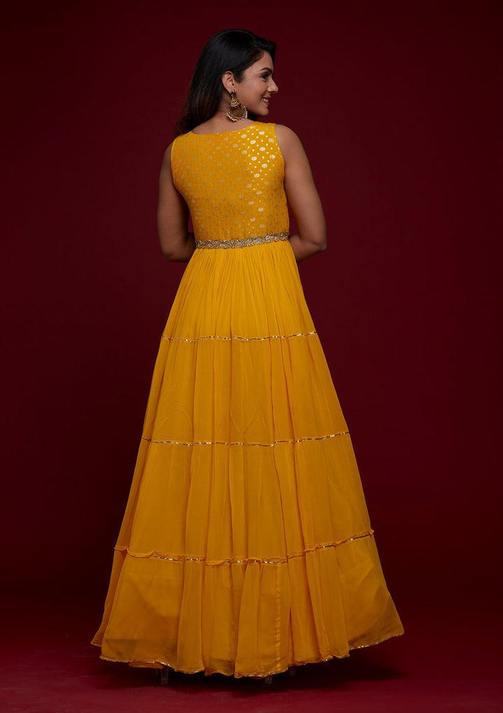 Yellow Zariwork Georgette Designer Salwar Suit - Koskii