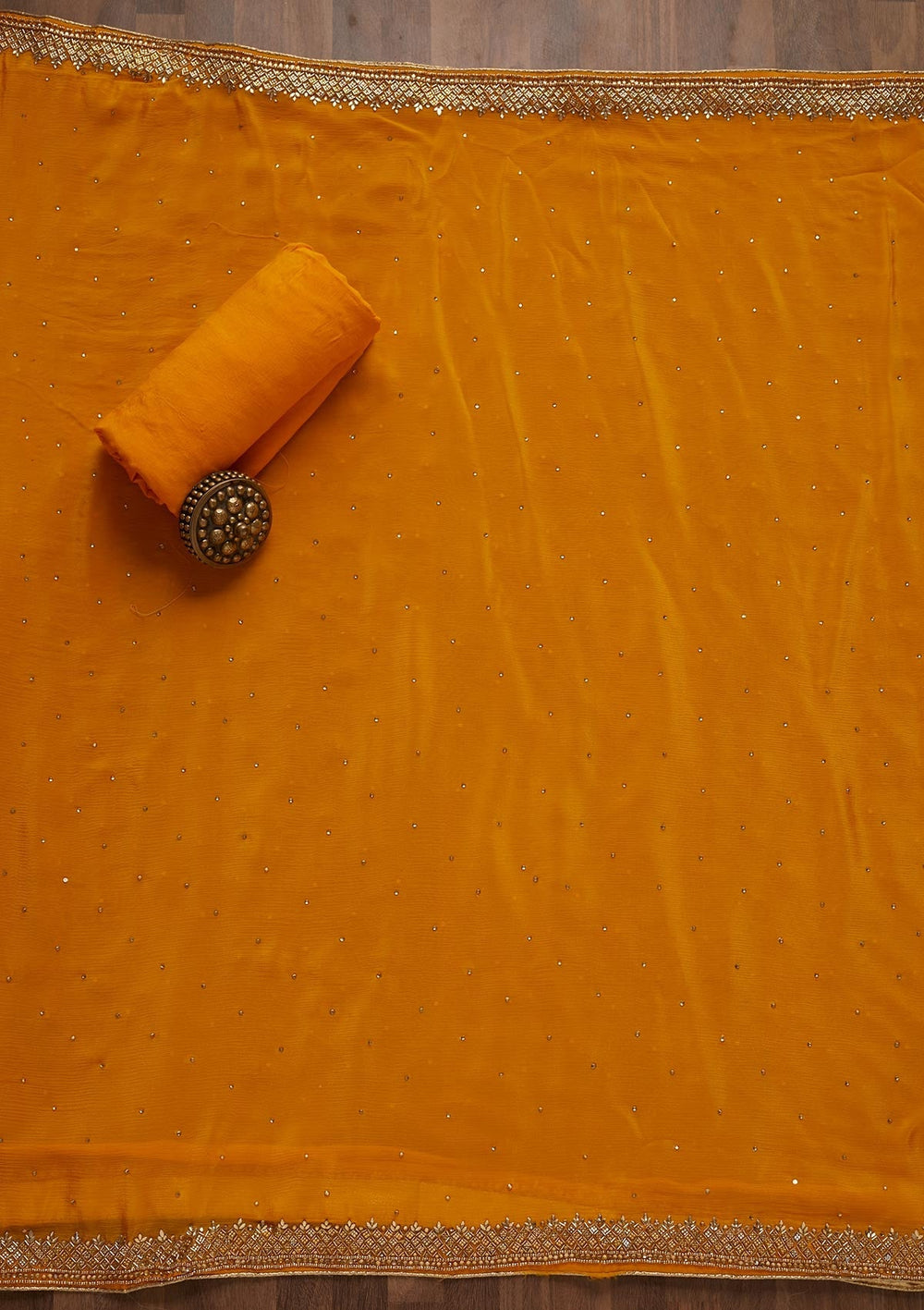 Yellow Zariwork Georgette Unstitched Salwar Suit - Koskii