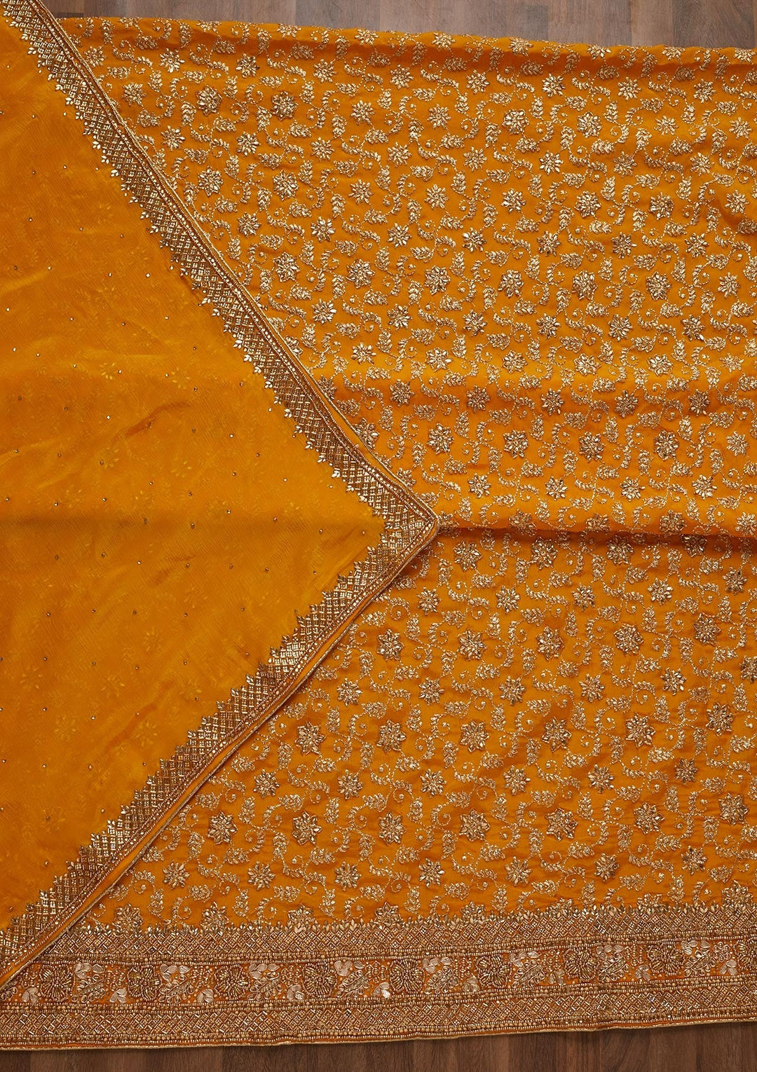 Yellow Zariwork Georgette Unstitched Salwar Suit - Koskii