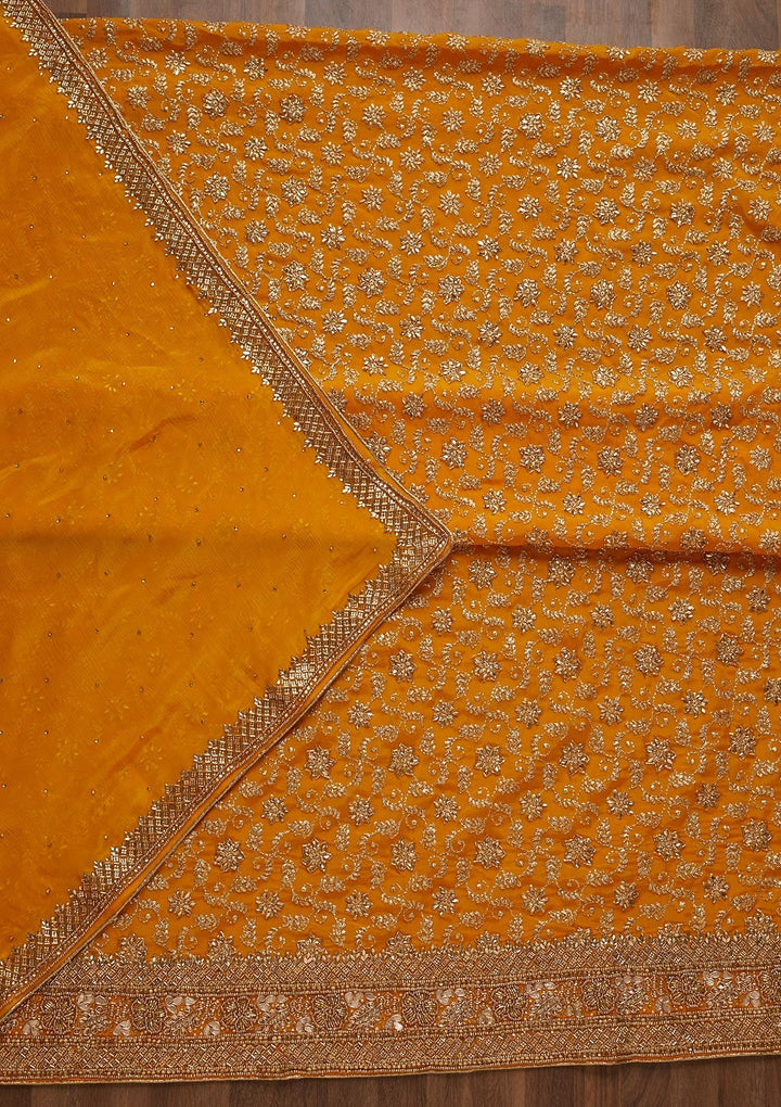 Yellow Zariwork Georgette Unstitched Salwar Suit - Koskii