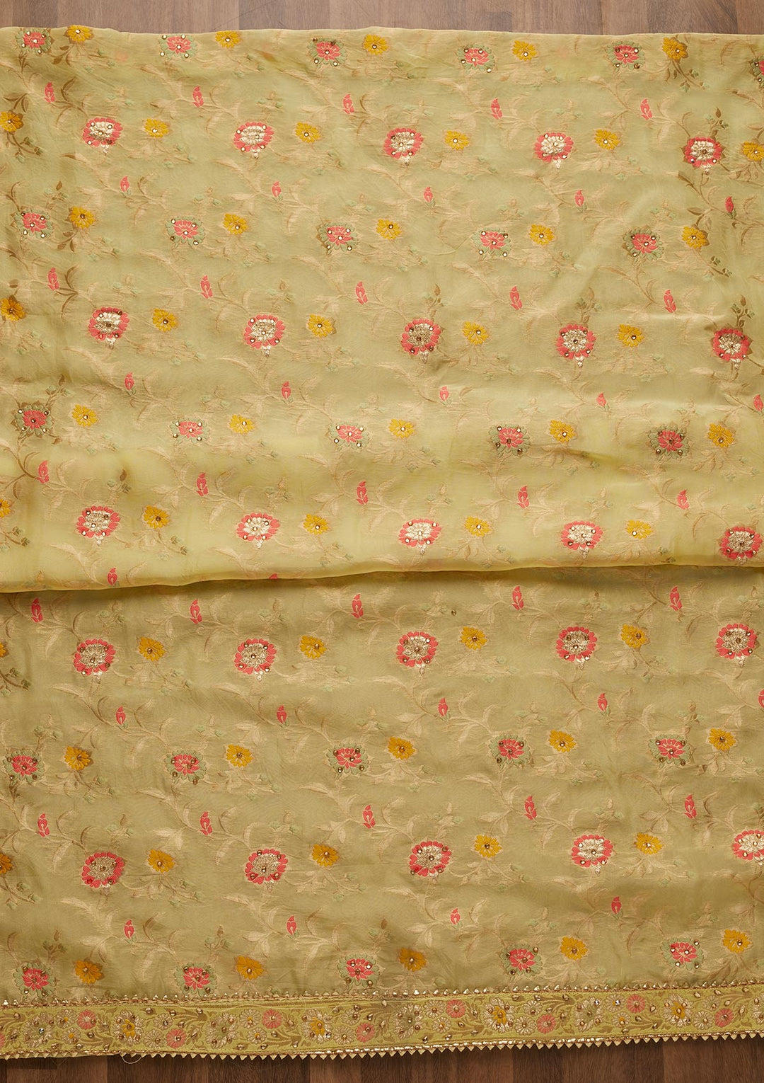 Yellow Zariwork Georgette Unstitched Salwar Suit-Koskii