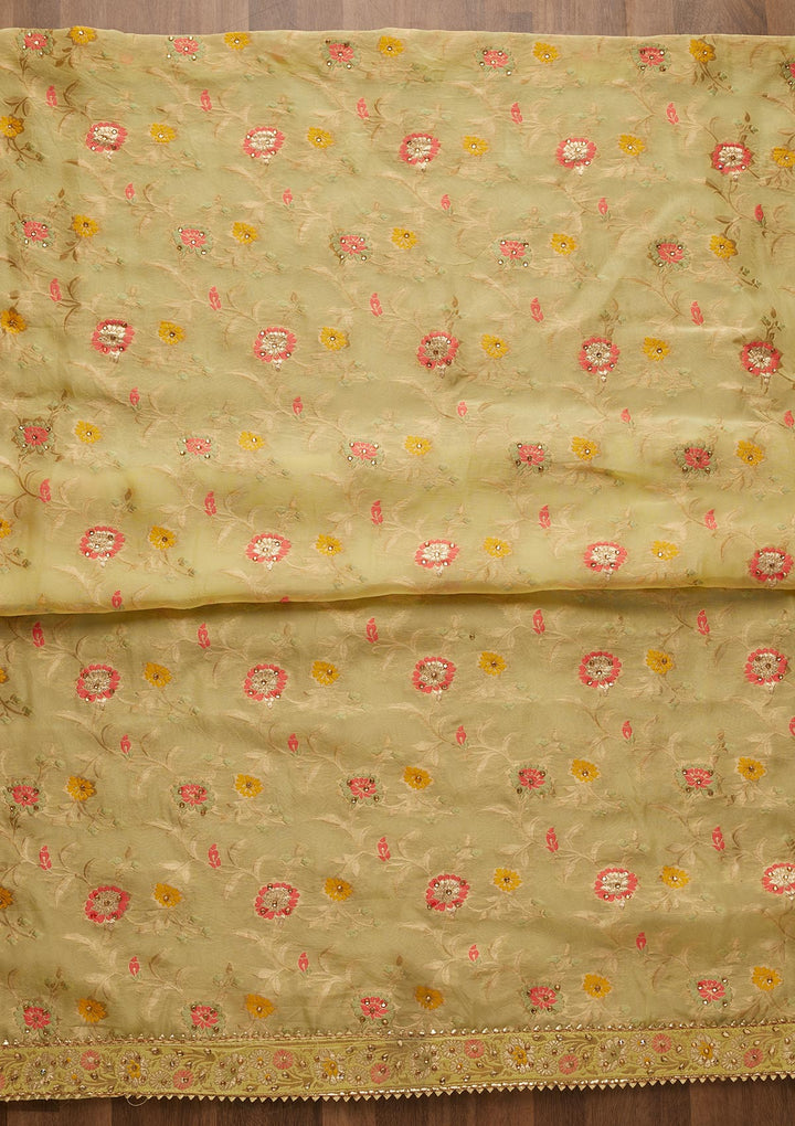 Yellow Zariwork Georgette Unstitched Salwar Suit-Koskii