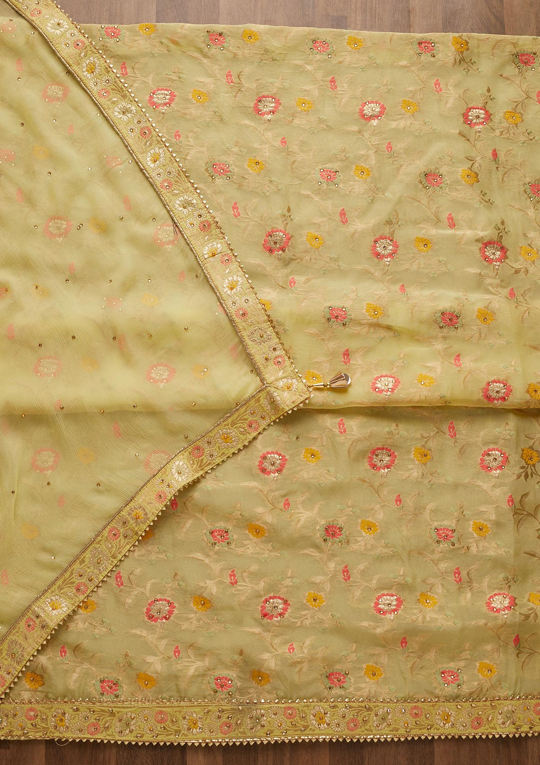Yellow Zariwork Georgette Unstitched Salwar Suit-Koskii