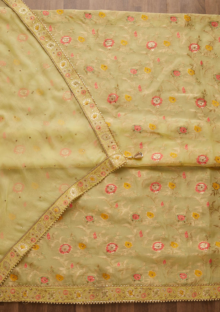Yellow Zariwork Georgette Unstitched Salwar Suit-Koskii