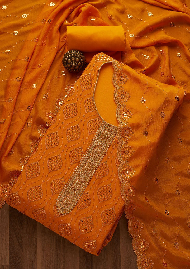 Yellow Zariwork Georgette Unstitched Salwar Suit-Koskii