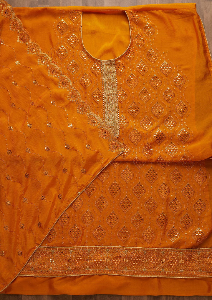 Yellow Zariwork Georgette Unstitched Salwar Suit-Koskii