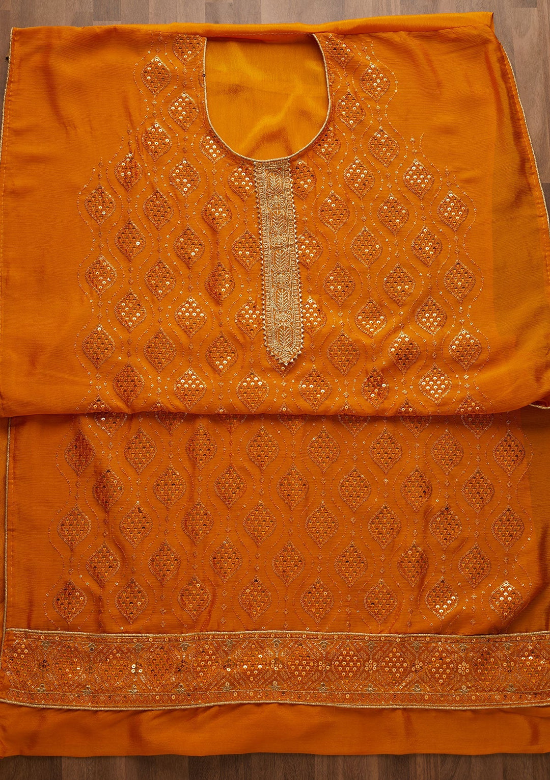 Yellow Zariwork Georgette Unstitched Salwar Suit-Koskii