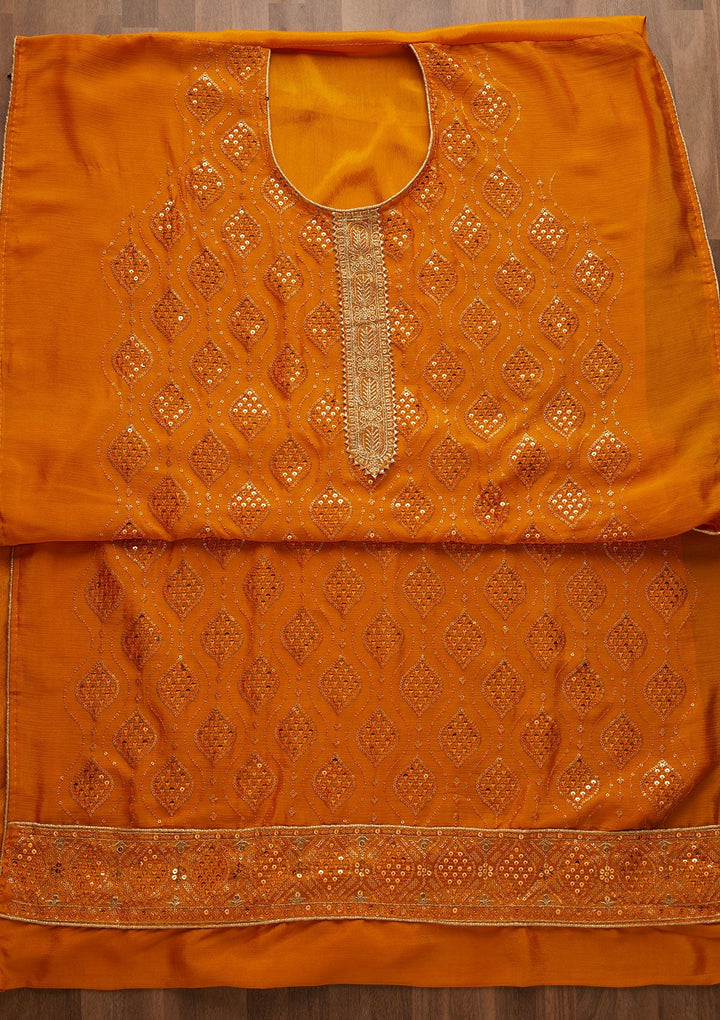 Yellow Zariwork Georgette Unstitched Salwar Suit-Koskii