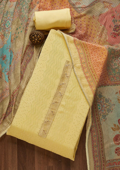 Yellow Zariwork Georgette Unstitched Salwar Suit-Koskii