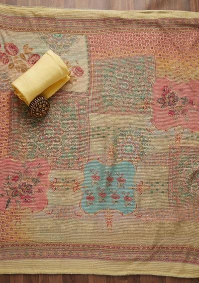 Yellow Zariwork Georgette Unstitched Salwar Suit-Koskii