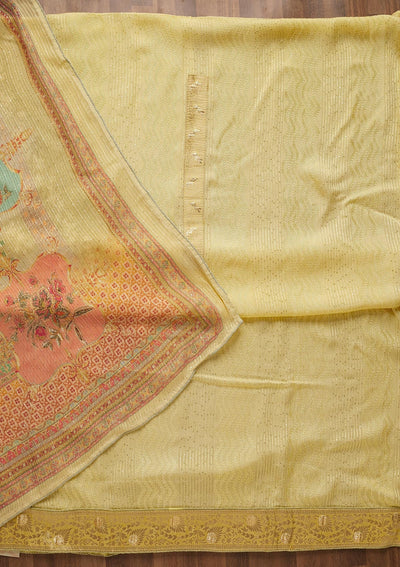 Yellow Zariwork Georgette Unstitched Salwar Suit-Koskii