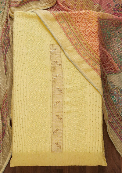 Yellow Zariwork Georgette Unstitched Salwar Suit-Koskii